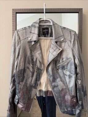 Insight Metallic Silver Distressed Faux Leather Moto Jacket